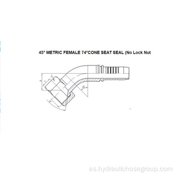 Sello de asiento cónico de 74 °, hembra métrica de 45 ° 20741-T